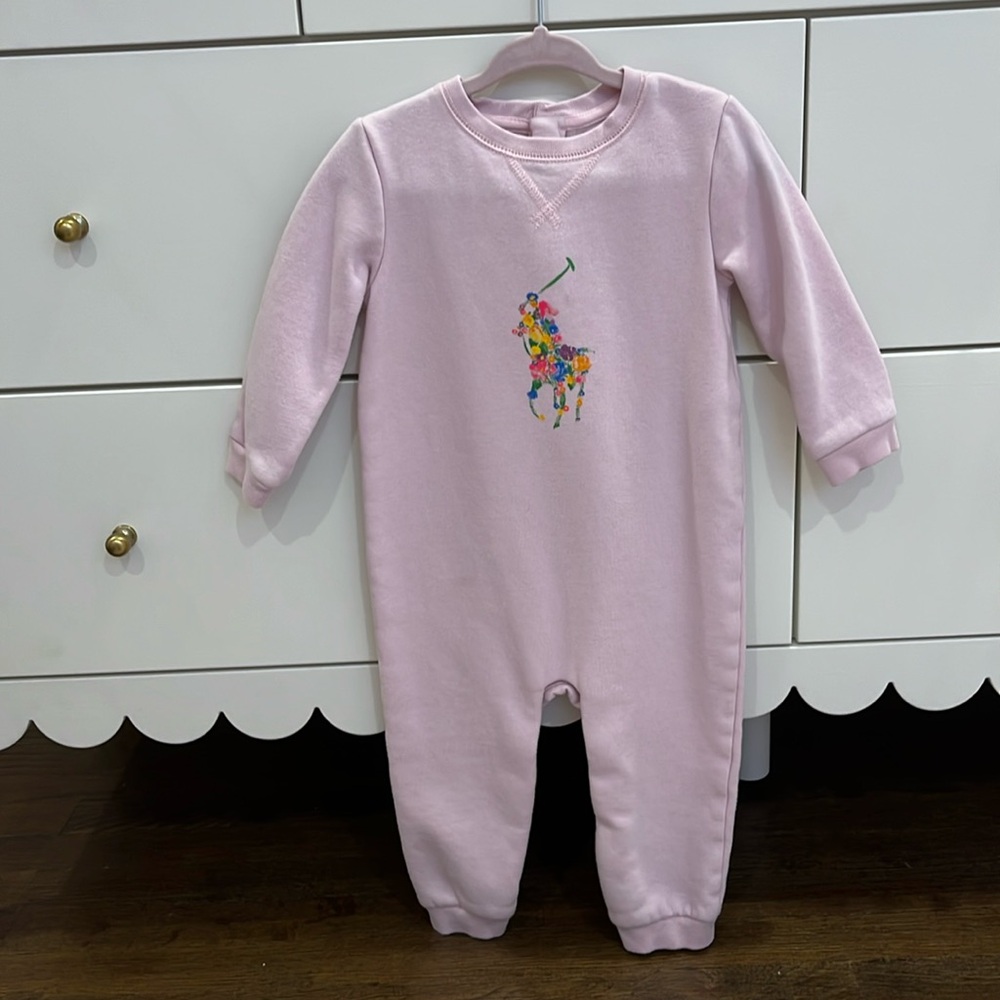 Pink Ralph Lauren floral pony onesie